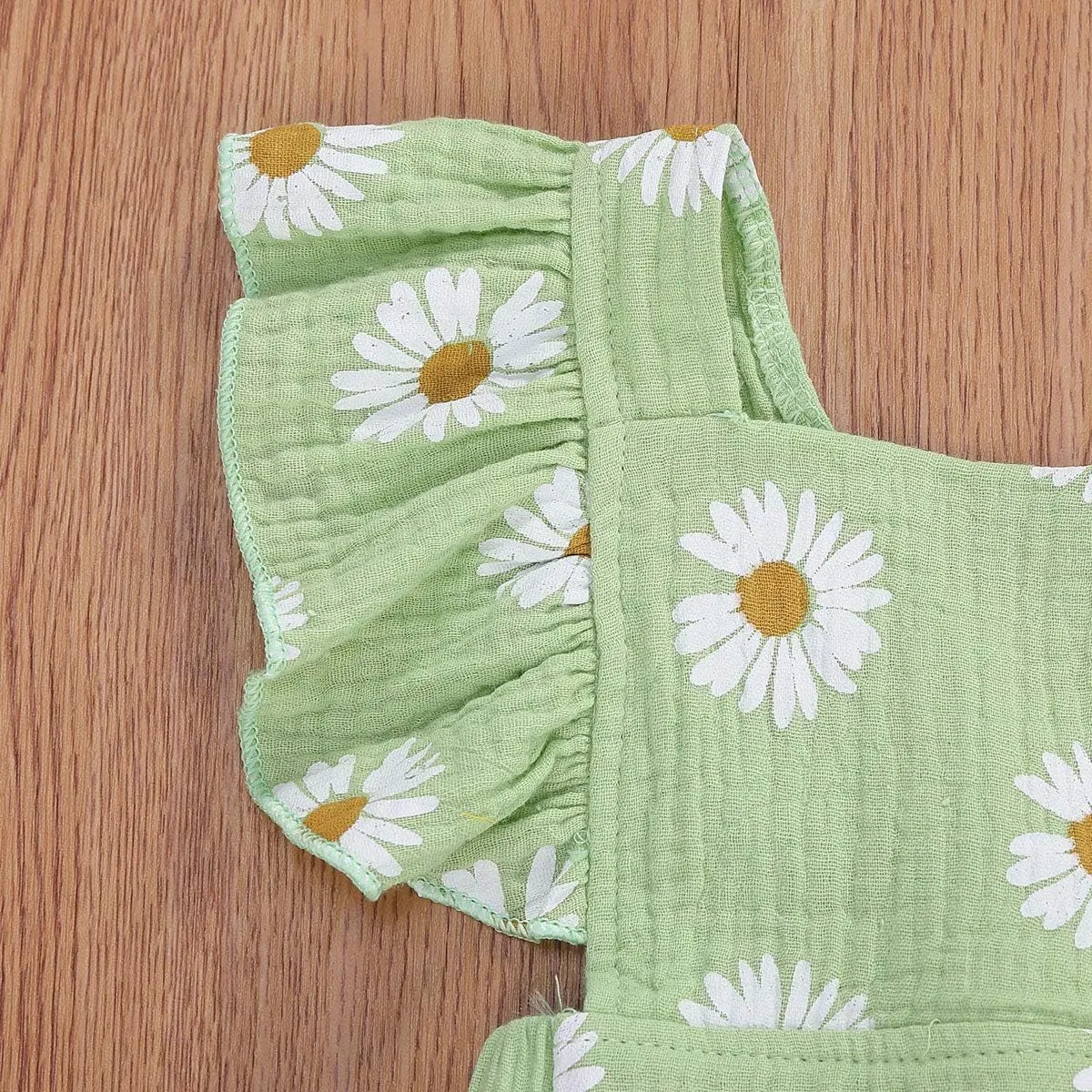 Baby Girls Daisy Playsuits Ruffled Bodysuit Headband Print Fly Sleeve Romper Floral Jumpsuit Infant Summer Clothes