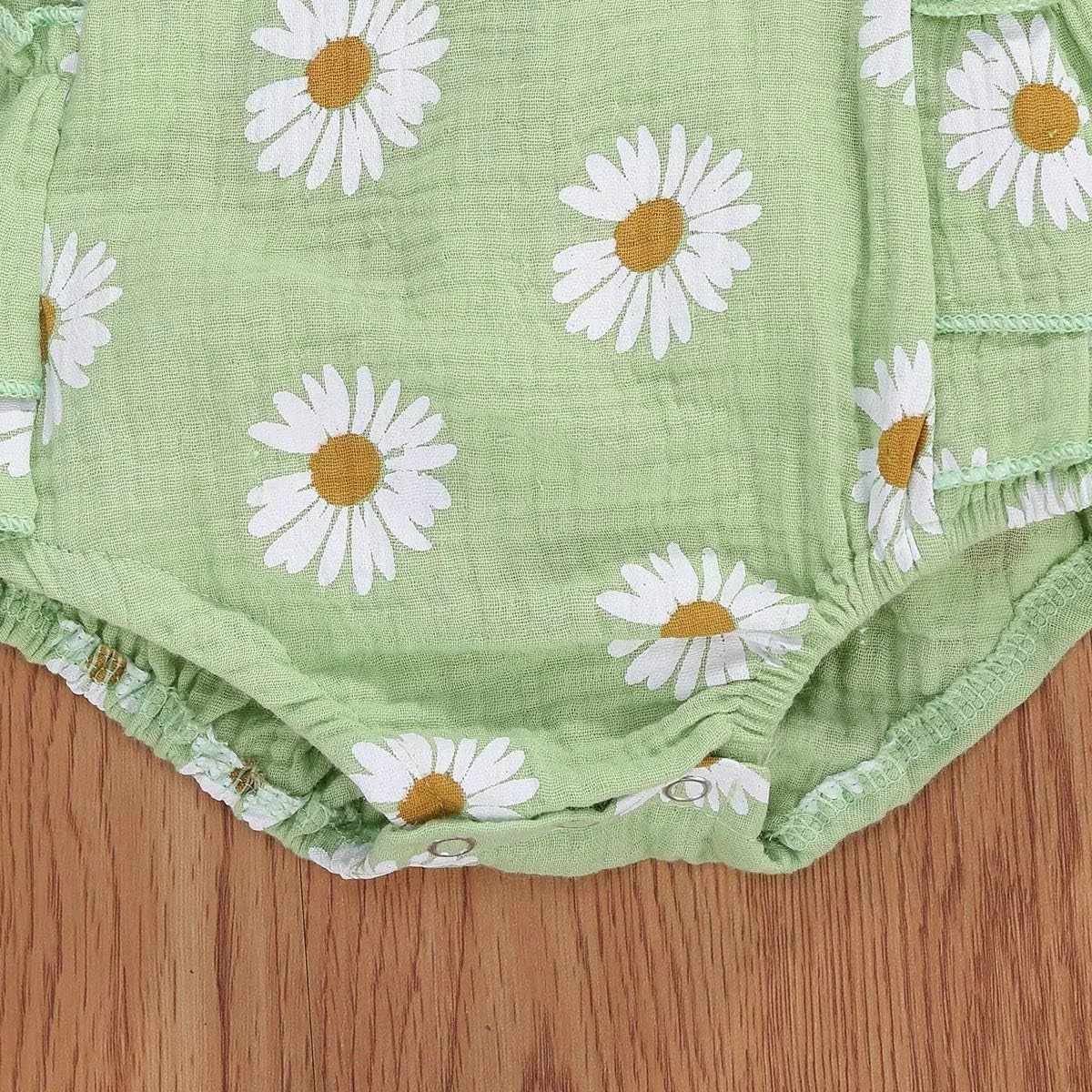 Baby Girls Daisy Playsuits Ruffled Bodysuit Headband Print Fly Sleeve Romper Floral Jumpsuit Infant Summer Clothes