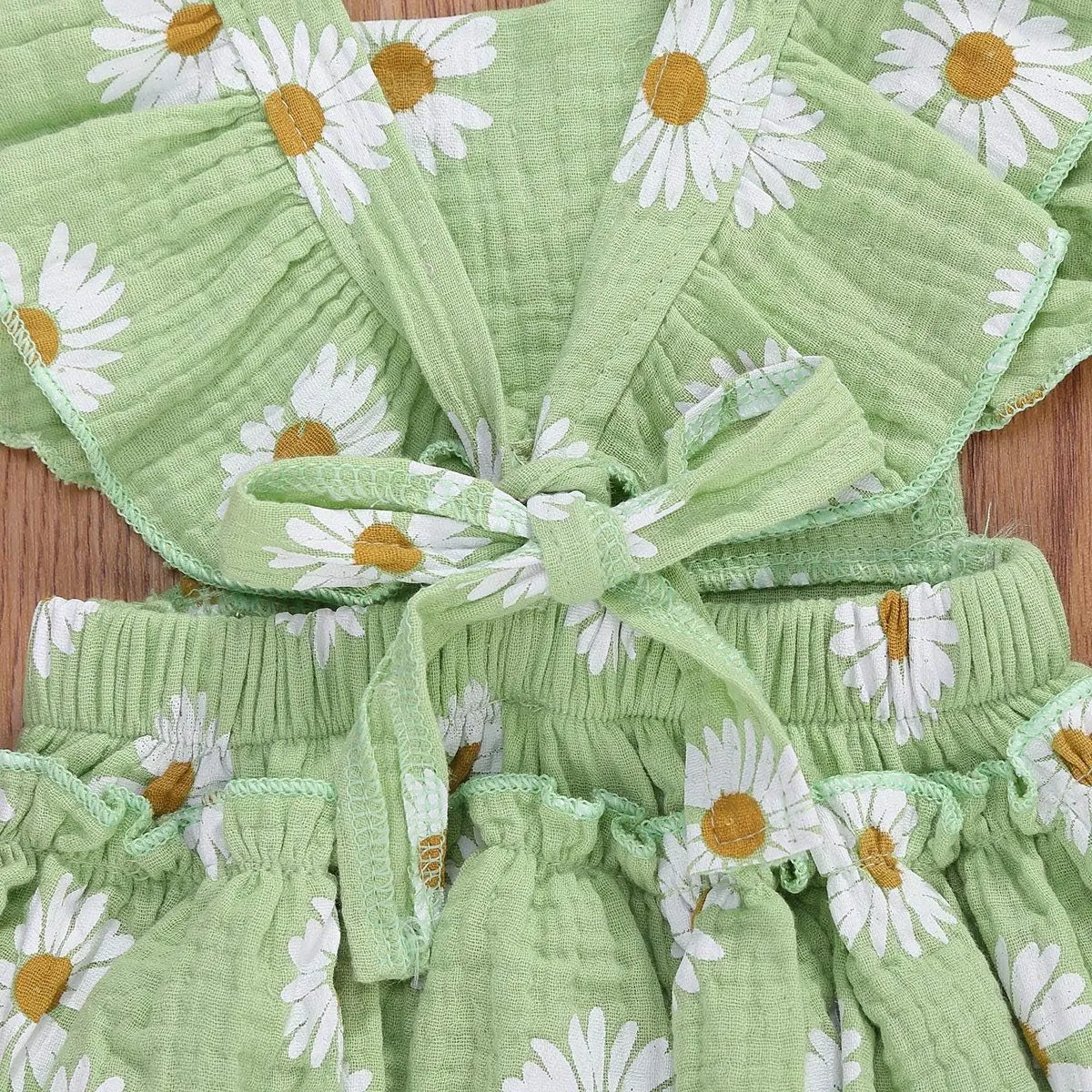 Baby Girls Daisy Playsuits Ruffled Bodysuit Headband Print Fly Sleeve Romper Floral Jumpsuit Infant Summer Clothes