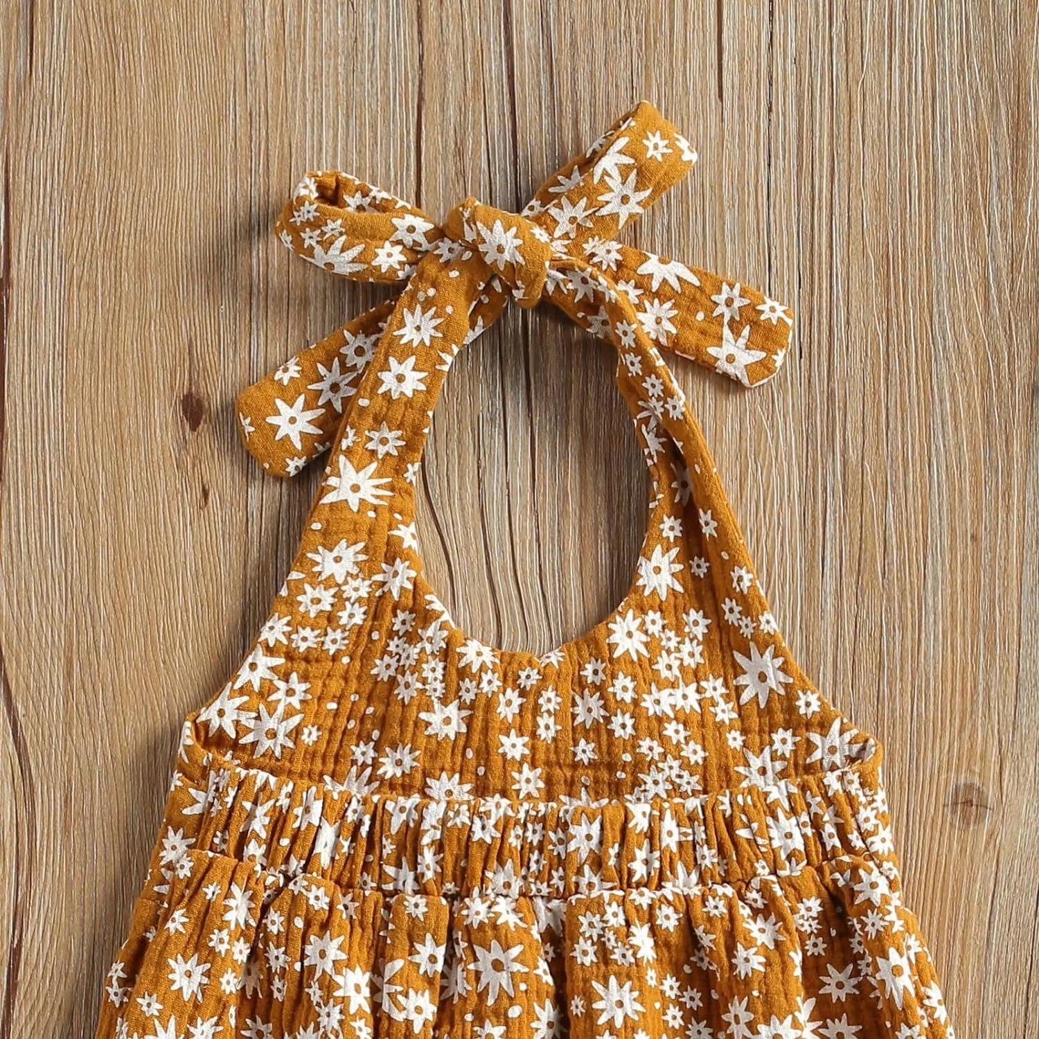 Baby Girls Daisy Print Halter Romper with Bodysuit, Headband, and Floral Jumpsuit - Infant Summer Clothes