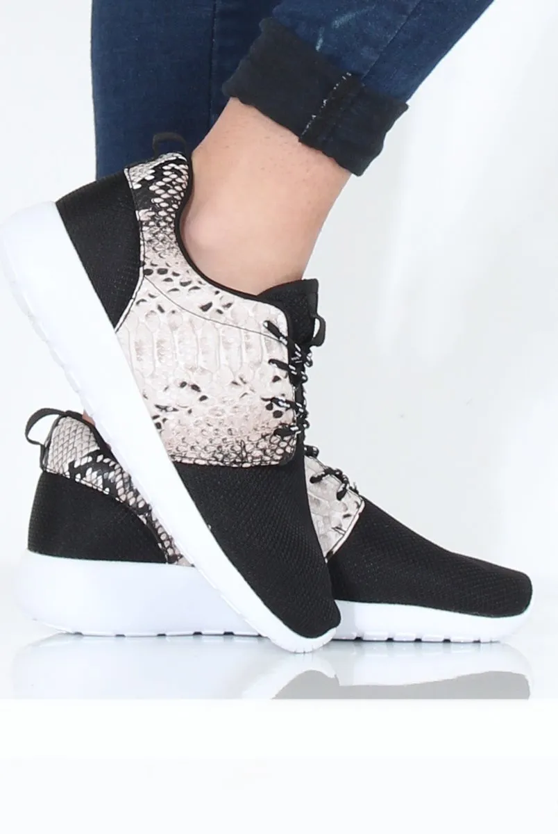 Black Snakeskin Trainers - Candice