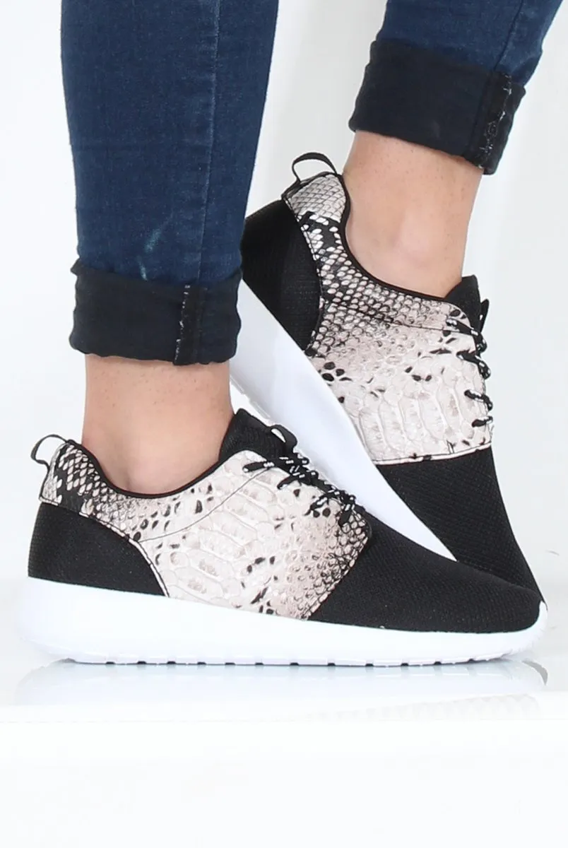 Black Snakeskin Trainers - Candice