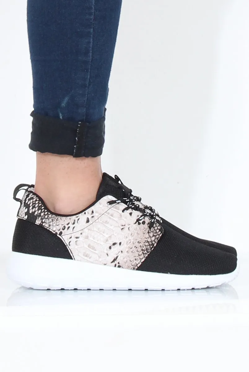 Black Snakeskin Trainers - Candice