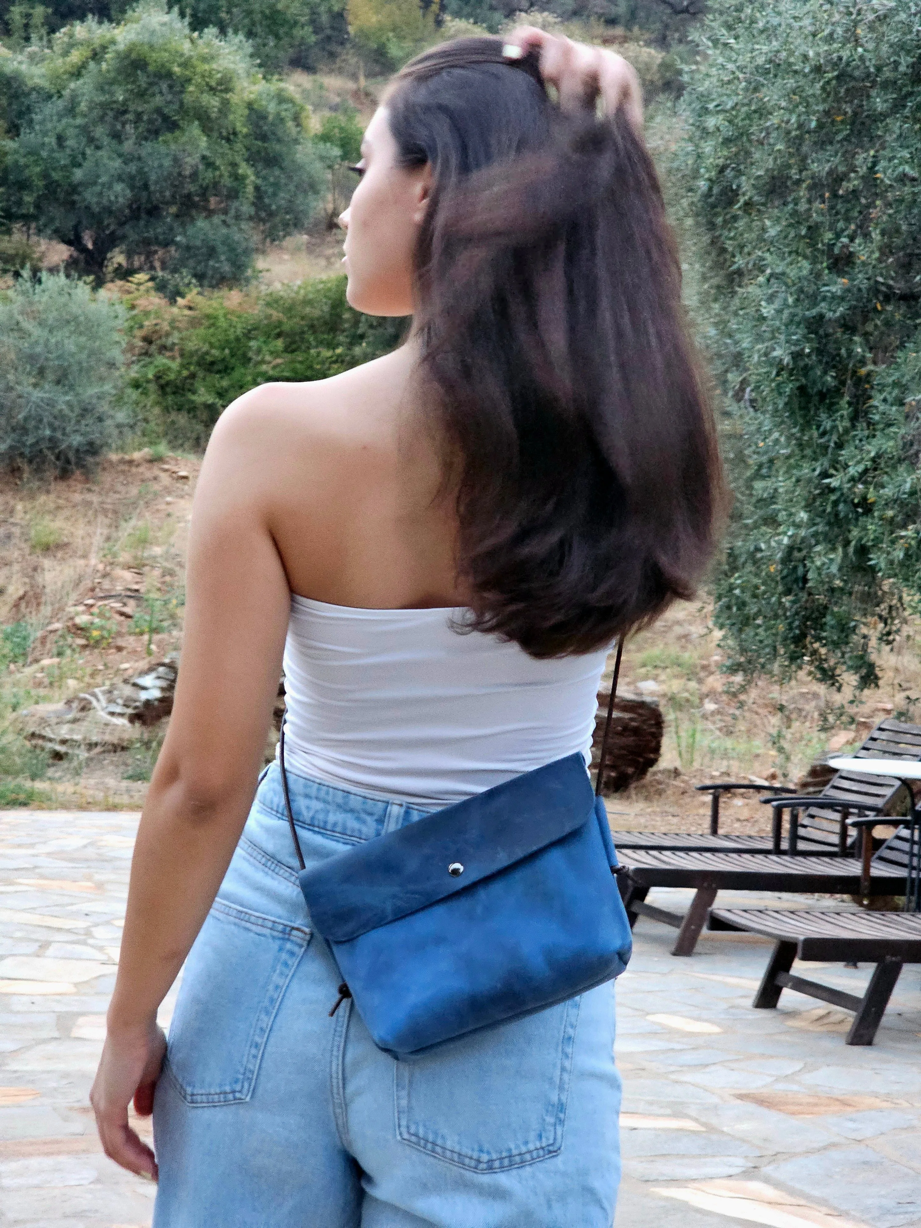 Blue crossbody women's leather bag
