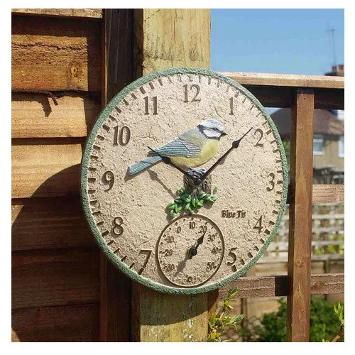 Blue Tit Outdoor Clock and Thermometer