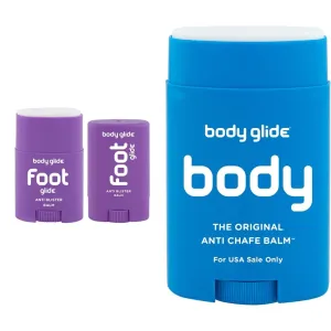 BodyGlide Unscented Foot Anti-Blister Balm (0.8oz & 0.35oz) and Body Glide Original Anti Chafe Balm (1.5oz) Bundle