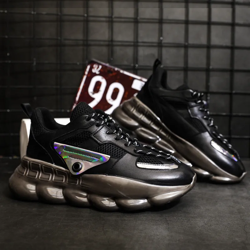 BOOPDO MESS DESIGN CHUNKY SOLE TRAINERS IN BLACK