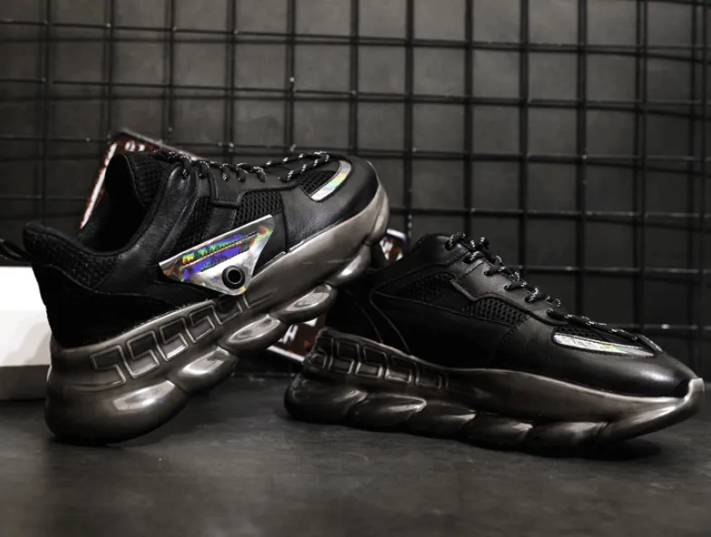 BOOPDO MESS DESIGN CHUNKY SOLE TRAINERS IN BLACK
