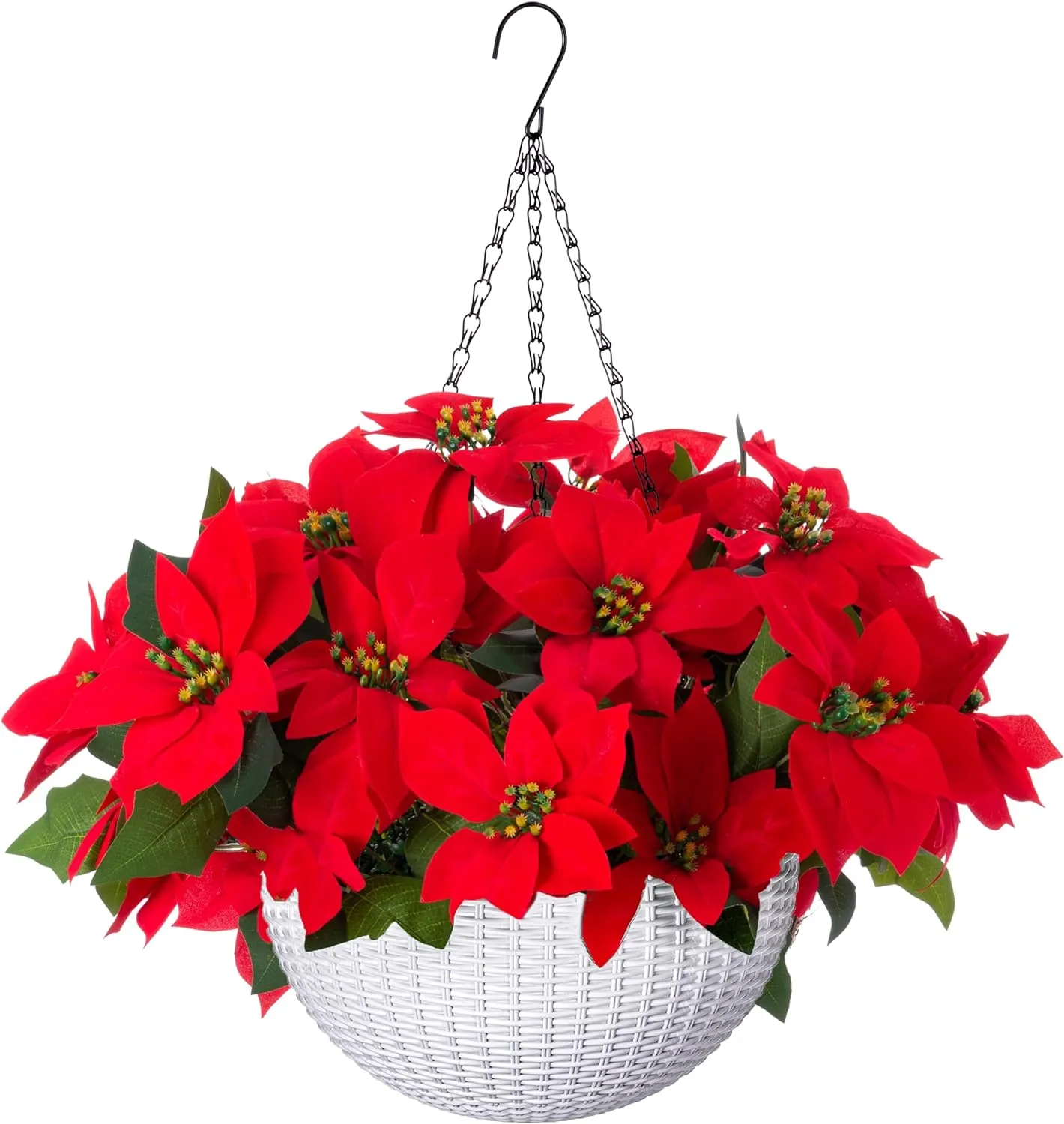 Bulk Christmas Artificial Poinsettia Flowers Hanging Basket for Outdoors and Indoors Wholesale