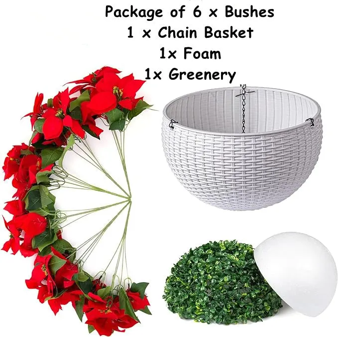 Bulk Christmas Artificial Poinsettia Flowers Hanging Basket for Outdoors and Indoors Wholesale