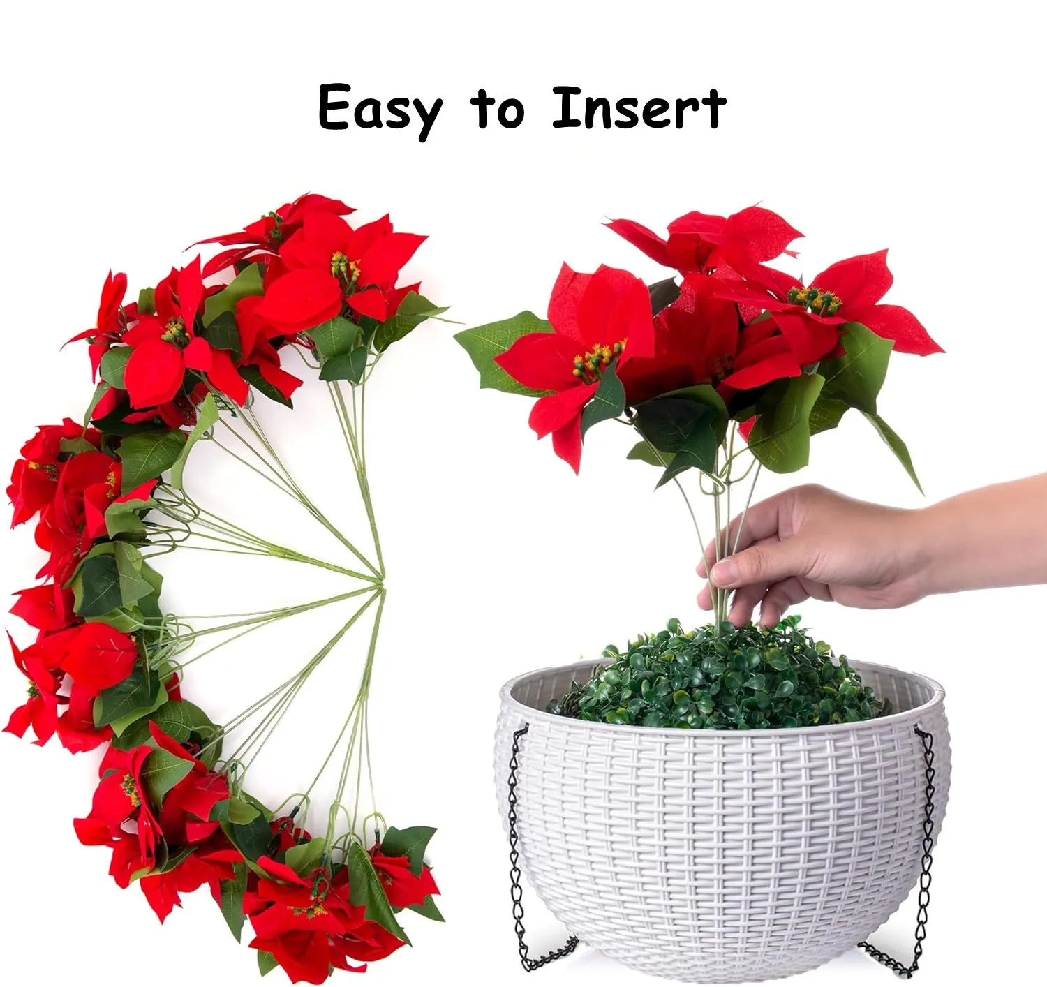 Bulk Christmas Artificial Poinsettia Flowers Hanging Basket for Outdoors and Indoors Wholesale