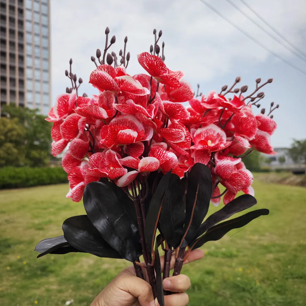 Bulk Exclusive 17" 4 Bushes Artificial Flowers Phalaenopsis Butterfly Orchid Bush for Outdoors