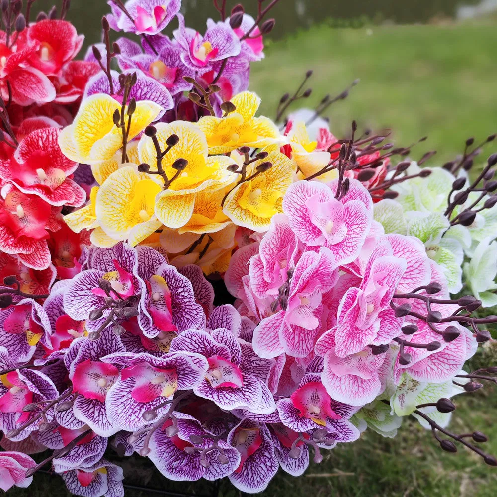 Bulk Exclusive 17" 4 Bushes Artificial Flowers Phalaenopsis Butterfly Orchid Bush for Outdoors