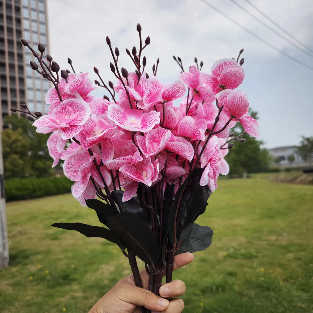 Bulk Exclusive 17" 4 Bushes Artificial Flowers Phalaenopsis Butterfly Orchid Bush for Outdoors