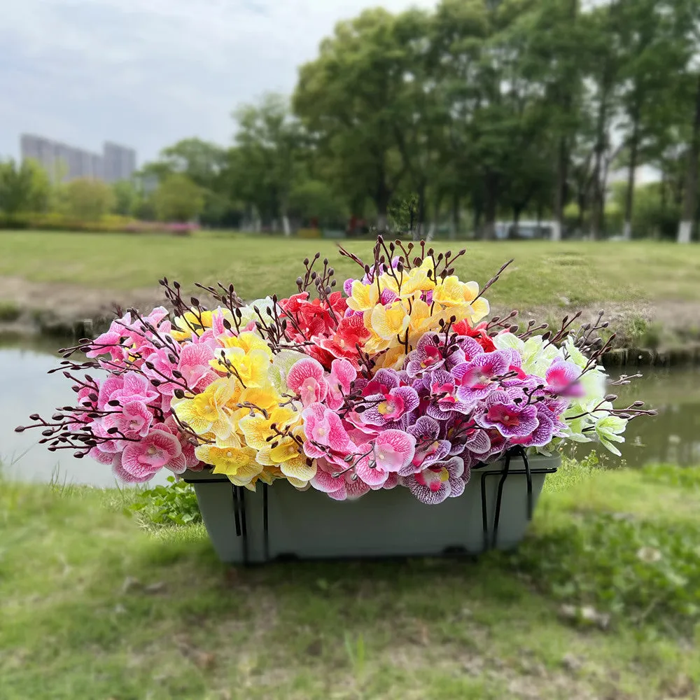Bulk Exclusive 17" 4 Bushes Artificial Flowers Phalaenopsis Butterfly Orchid Bush for Outdoors