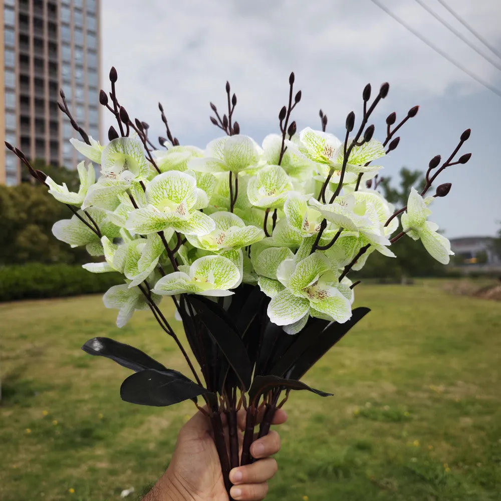 Bulk Exclusive 17" 4 Bushes Artificial Flowers Phalaenopsis Butterfly Orchid Bush for Outdoors