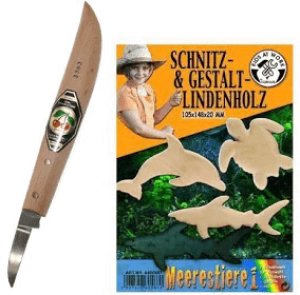 Children's Woodcarving Knife with Kit for Carving Wooden Sea Animals by Kids at Work