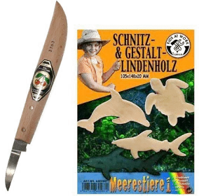 Children's Woodcarving Knife with Kit for Carving Wooden Sea Animals by Kids at Work