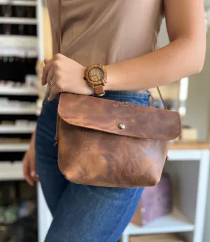 Dark crazy horse brown women's leather crossbody bag