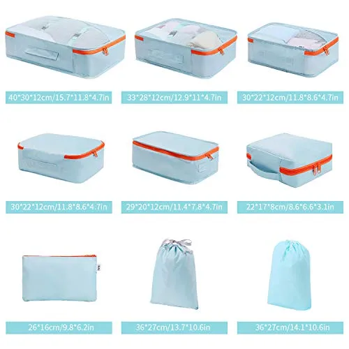 DIMJ 11 Set Packing Cubes, Travel Luggage Packing Organizers Lightweight Travel Cloth Storage Bag with Bra Underwear Cube Cosmetics Bag and Shoe Pouch