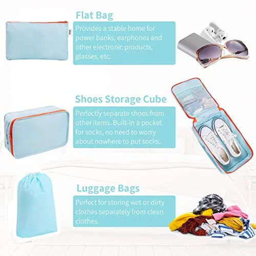 DIMJ 11 Set Packing Cubes, Travel Luggage Packing Organizers Lightweight Travel Cloth Storage Bag with Bra Underwear Cube Cosmetics Bag and Shoe Pouch