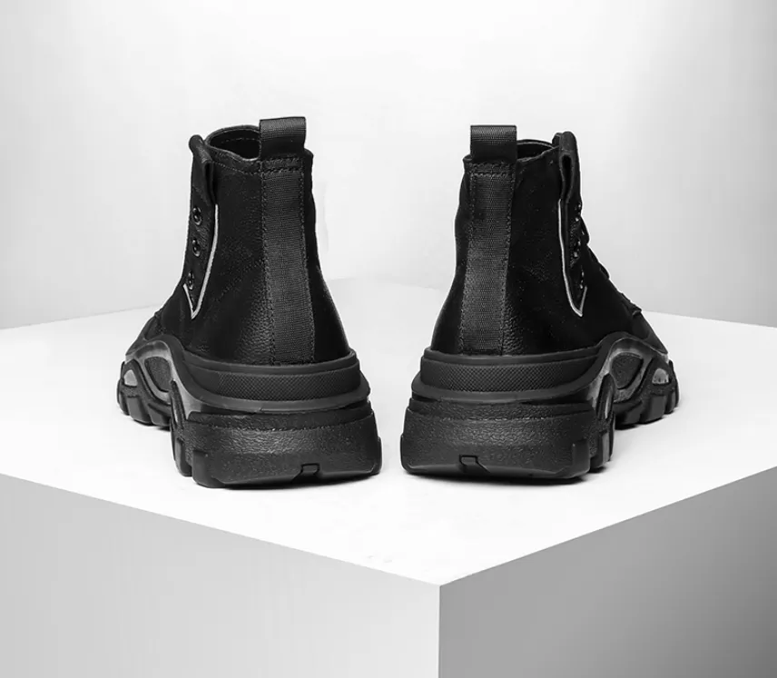 FAMAN HIGH TOP LEATHER CHUNKY TRAINERS IN BLACK