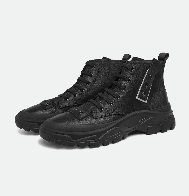 FAMAN HIGH TOP LEATHER CHUNKY TRAINERS IN BLACK