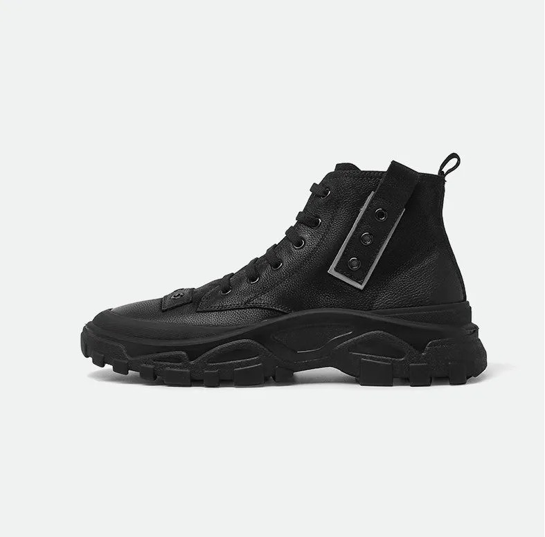 FAMAN HIGH TOP LEATHER CHUNKY TRAINERS IN BLACK