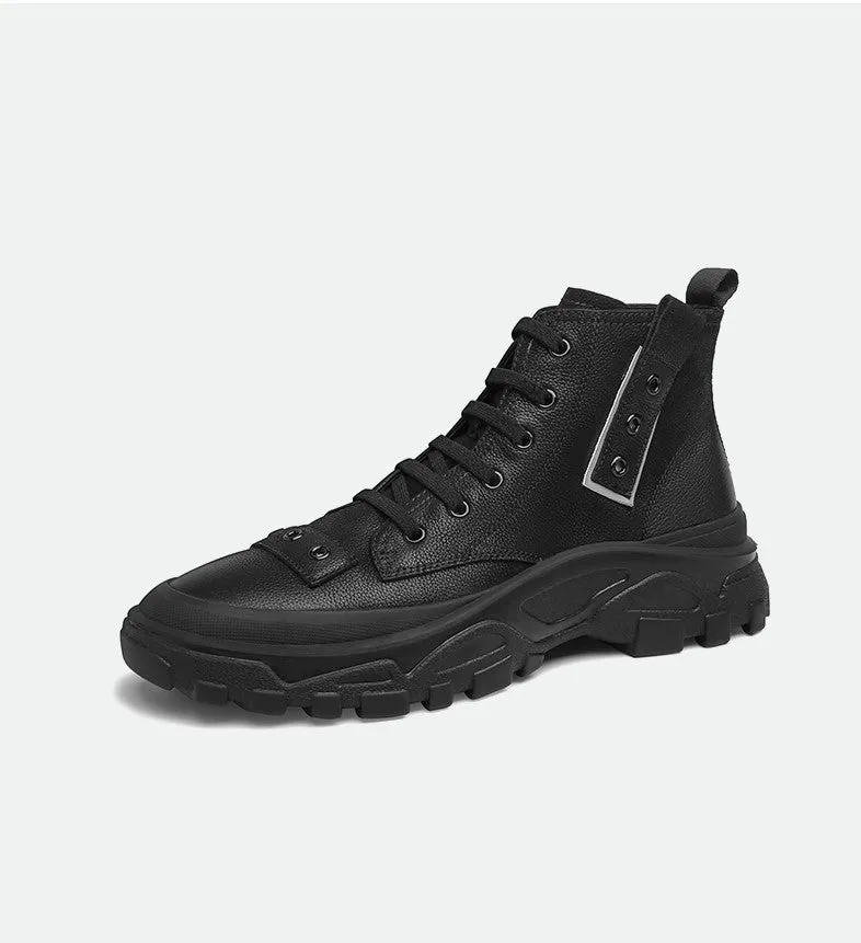 FAMAN HIGH TOP LEATHER CHUNKY TRAINERS IN BLACK