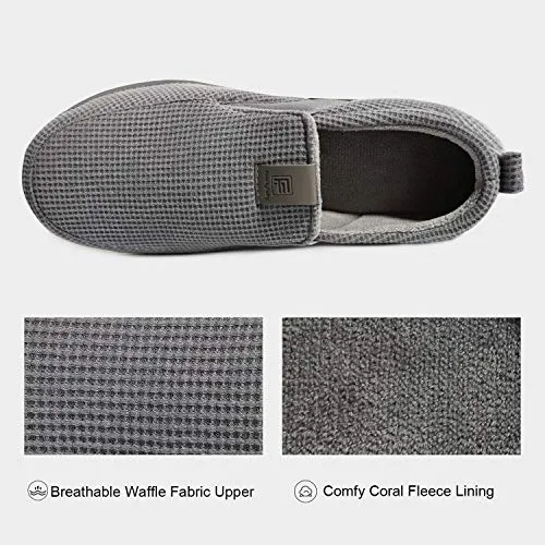 FamilyFairy Men's Comfy Cotton Knitted Slippers Breathable Memory Foam House Shoes with Fleece Lining and Rubber Sole (Large / 11-12, Gray)
