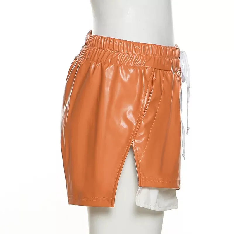 Faux Leather Pocket Detail Shorts