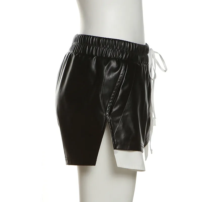 Faux Leather Pocket Detail Shorts