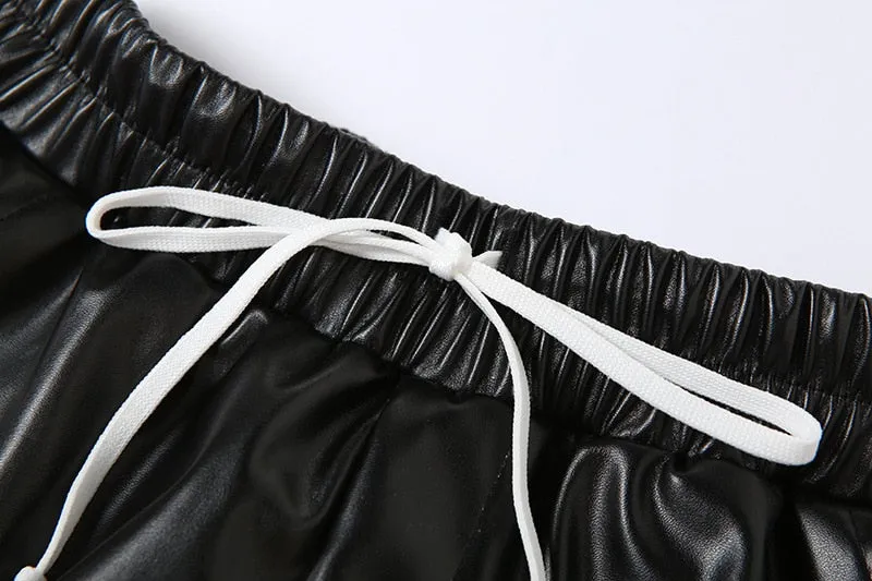 Faux Leather Pocket Detail Shorts