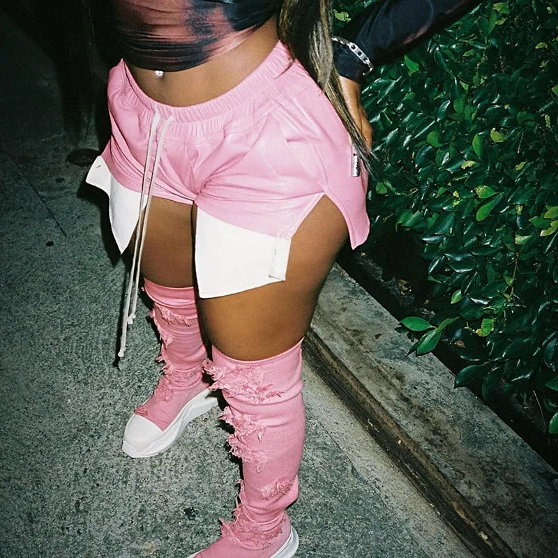 Faux Leather Pocket Detail Shorts