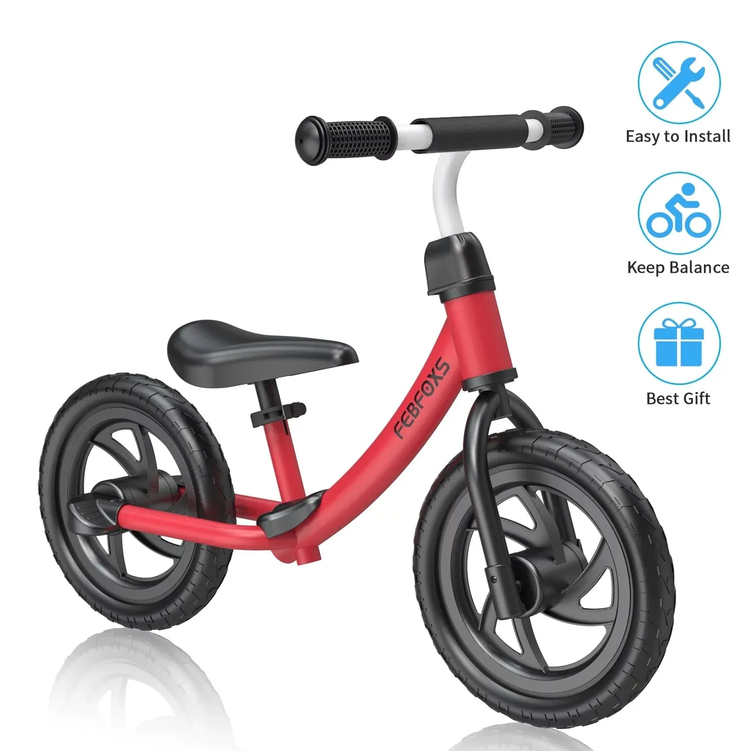 Febfoxs LJ-AS001 Toddler Balance Bike, No Pedal Beginner Kids Balance Bike with Adjustable Seat Height, Push Balance Bike for 3-6 Years Old Boys Girls