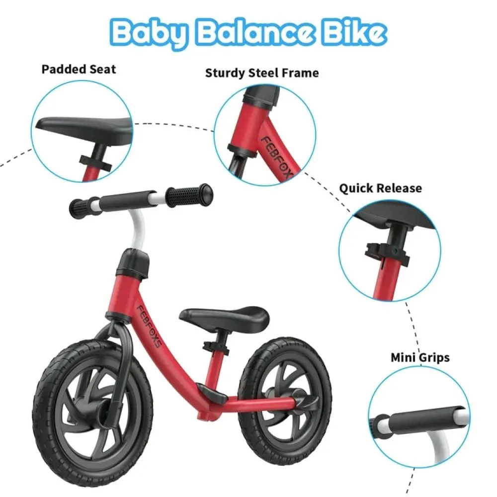 Febfoxs LJ-AS001 Toddler Balance Bike, No Pedal Beginner Kids Balance Bike with Adjustable Seat Height, Push Balance Bike for 3-6 Years Old Boys Girls