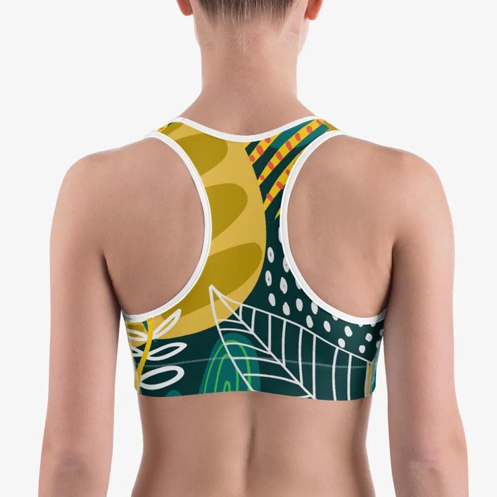 Floral Sports Bra "Tropics" Olive/Green