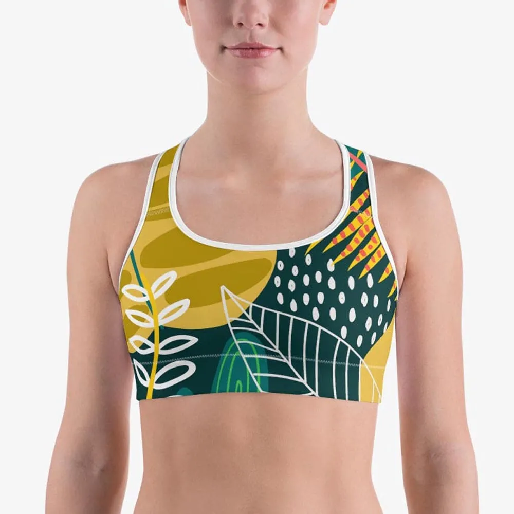 Floral Sports Bra "Tropics" Olive/Green
