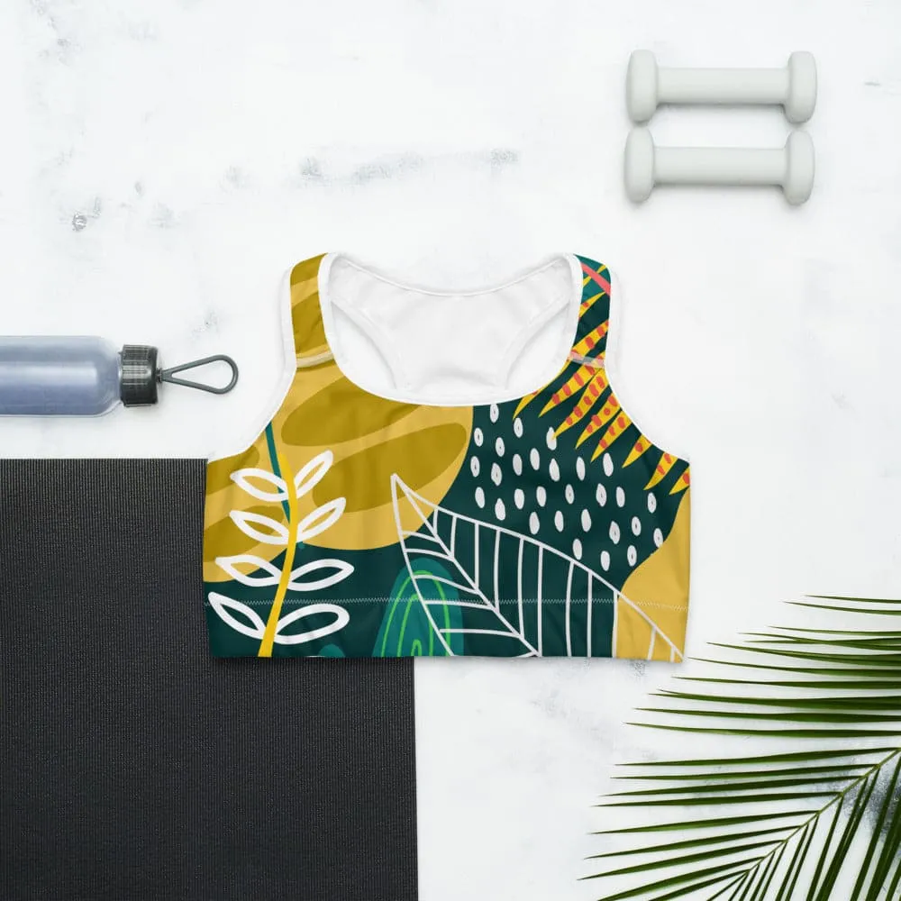 Floral Sports Bra "Tropics" Olive/Green