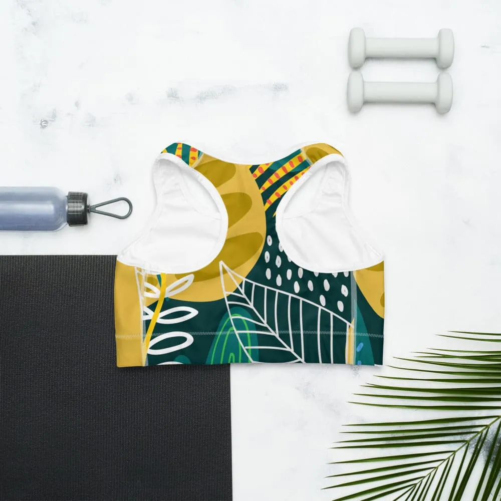 Floral Sports Bra "Tropics" Olive/Green