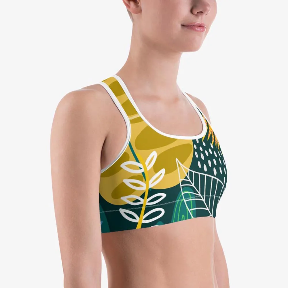 Floral Sports Bra "Tropics" Olive/Green