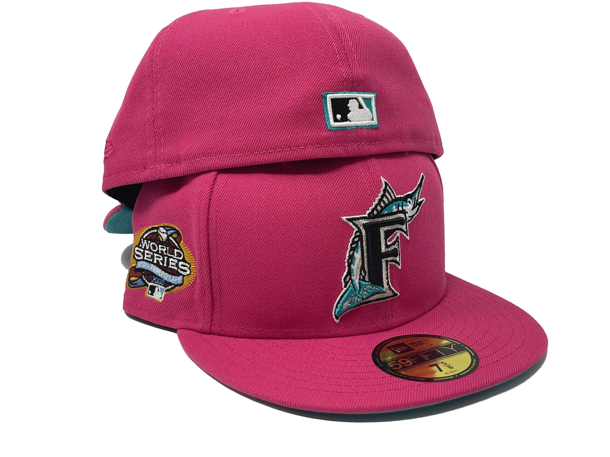 FLORIDA MARLIN 2003 WORLD SERIES "BUBBLE GUM" TEAL BRIM NEW ERA FITTED HAT