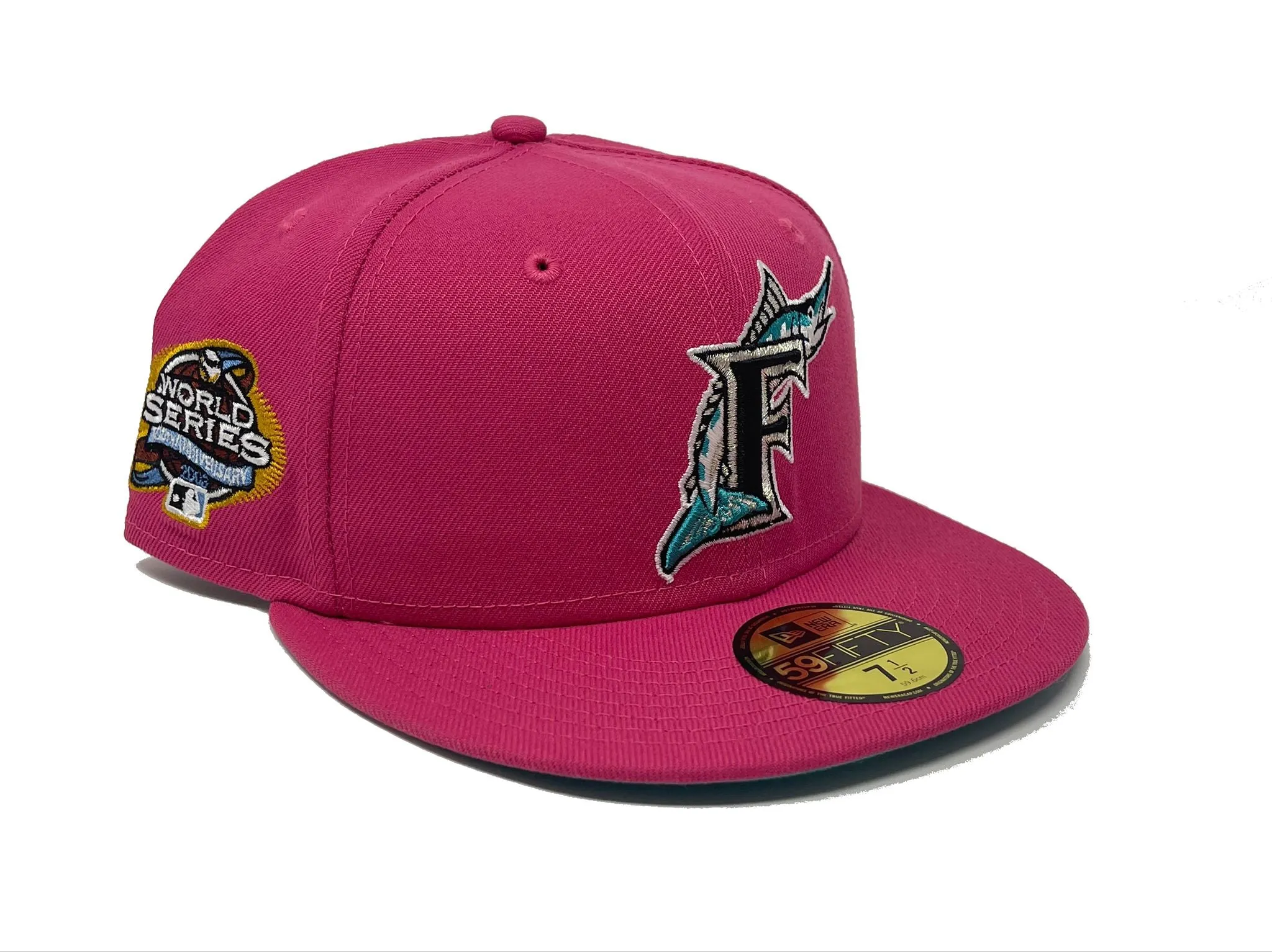 FLORIDA MARLIN 2003 WORLD SERIES "BUBBLE GUM" TEAL BRIM NEW ERA FITTED HAT