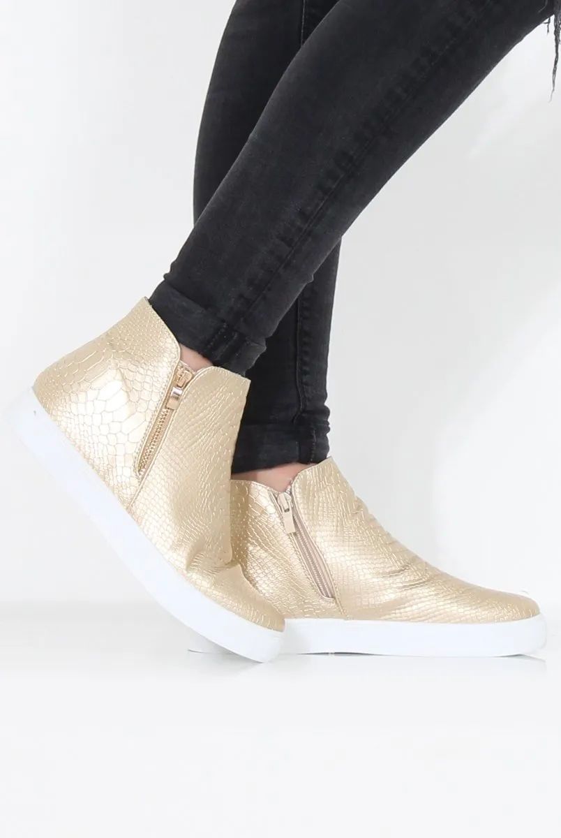 Gold Snakeskin Hightop Trainer - Tracey