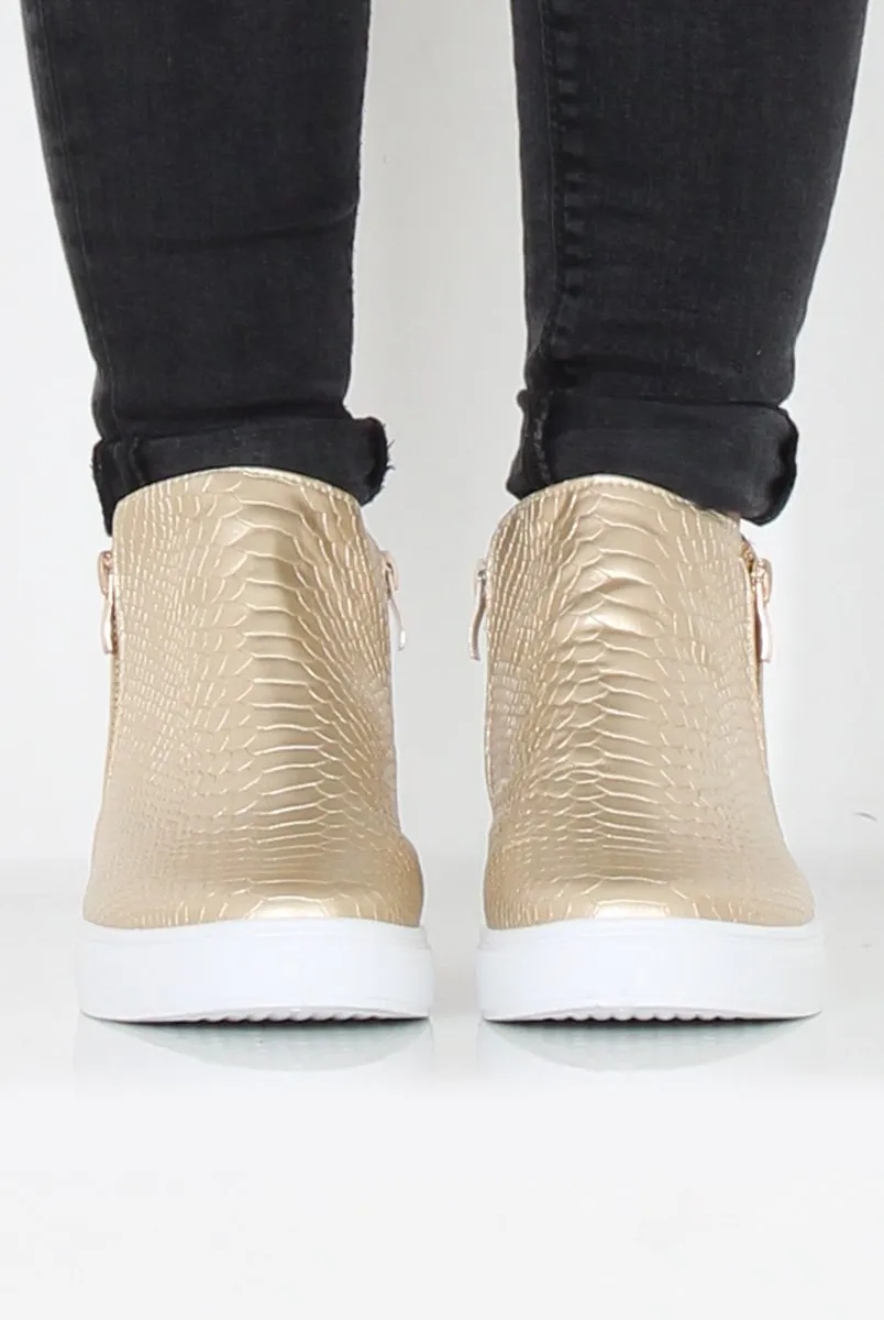 Gold Snakeskin Hightop Trainer - Tracey