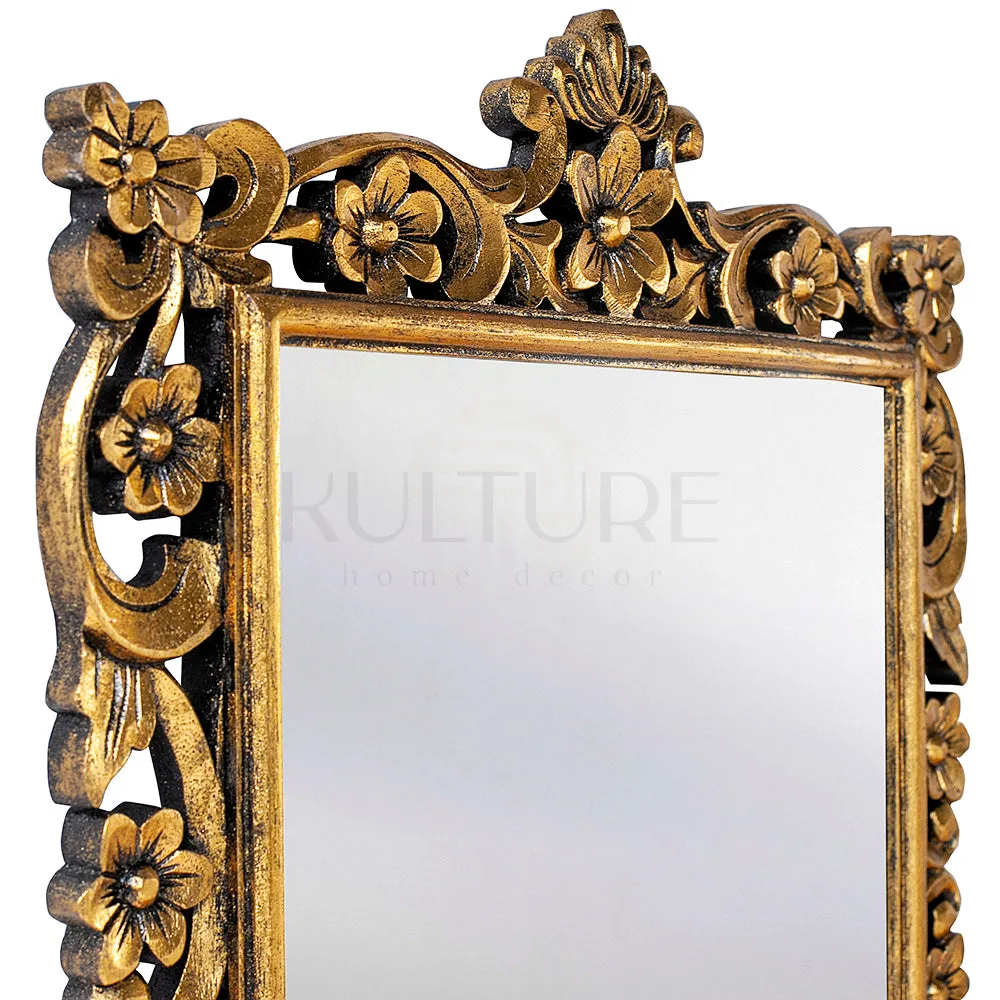 Hand Carved Mirror "Gelora" Gold Wash - 90 cm