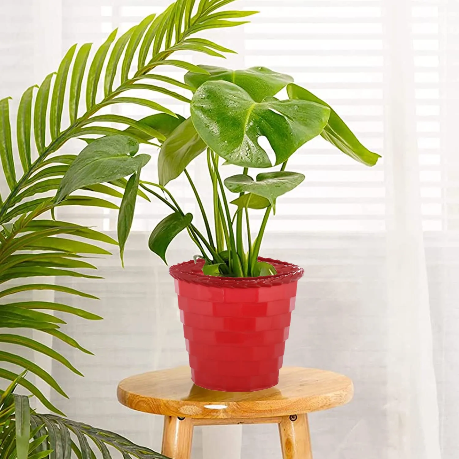Heart Home Brick Flower Pot|Durable Plastic Flower Pots|Planters for Home Décor|Garden|Living Room|Balcony|8 Inch|Pack of 2 (Red)