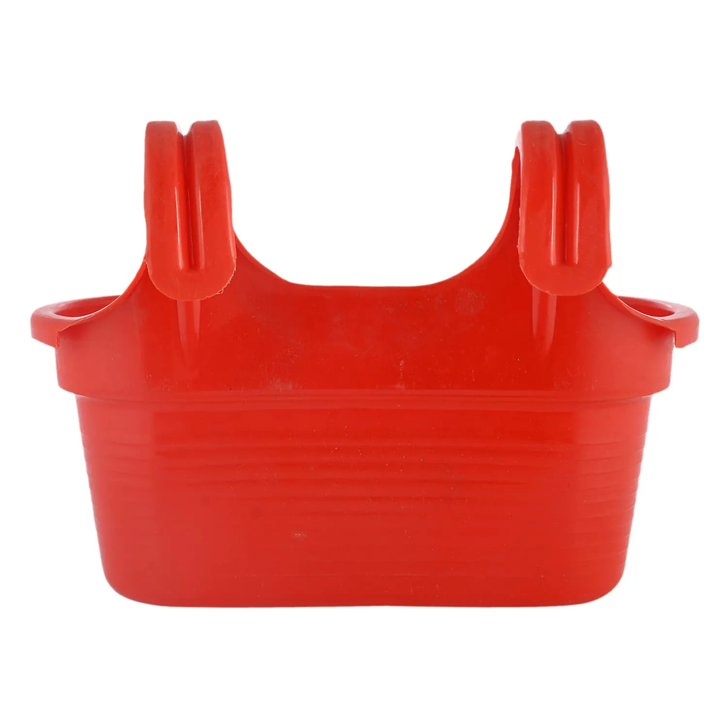 Heart Home Hanging Flower Pot|Double Hook Plant Container|Durable Plastic Glossy Finish Pots for Home|Balcony|Garden|12 Inch|Pack of 4 (Red)