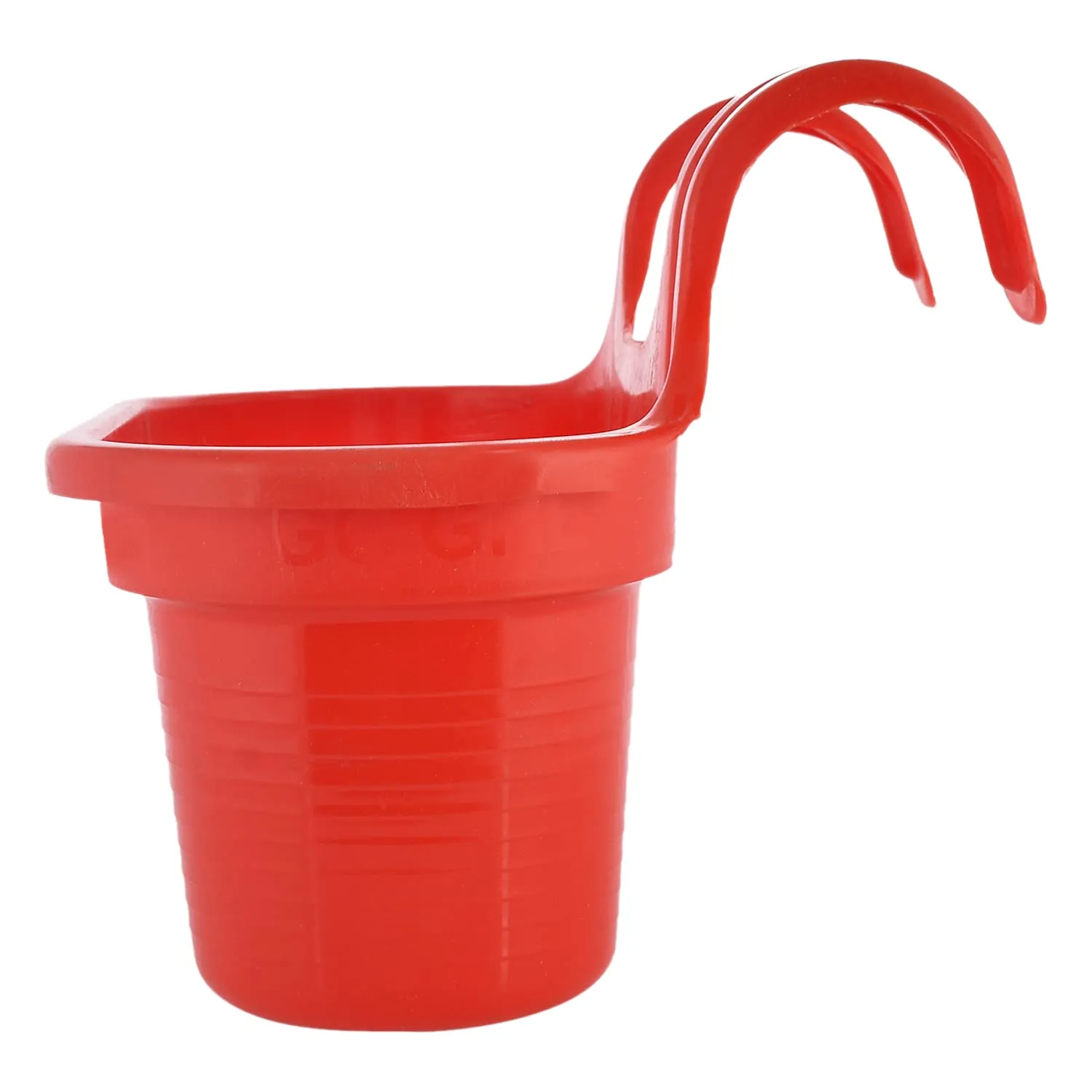 Heart Home Hanging Flower Pot|Double Hook Plant Container|Durable Plastic Glossy Finish Pots for Home|Balcony|Garden|12 Inch|Pack of 4 (Red)