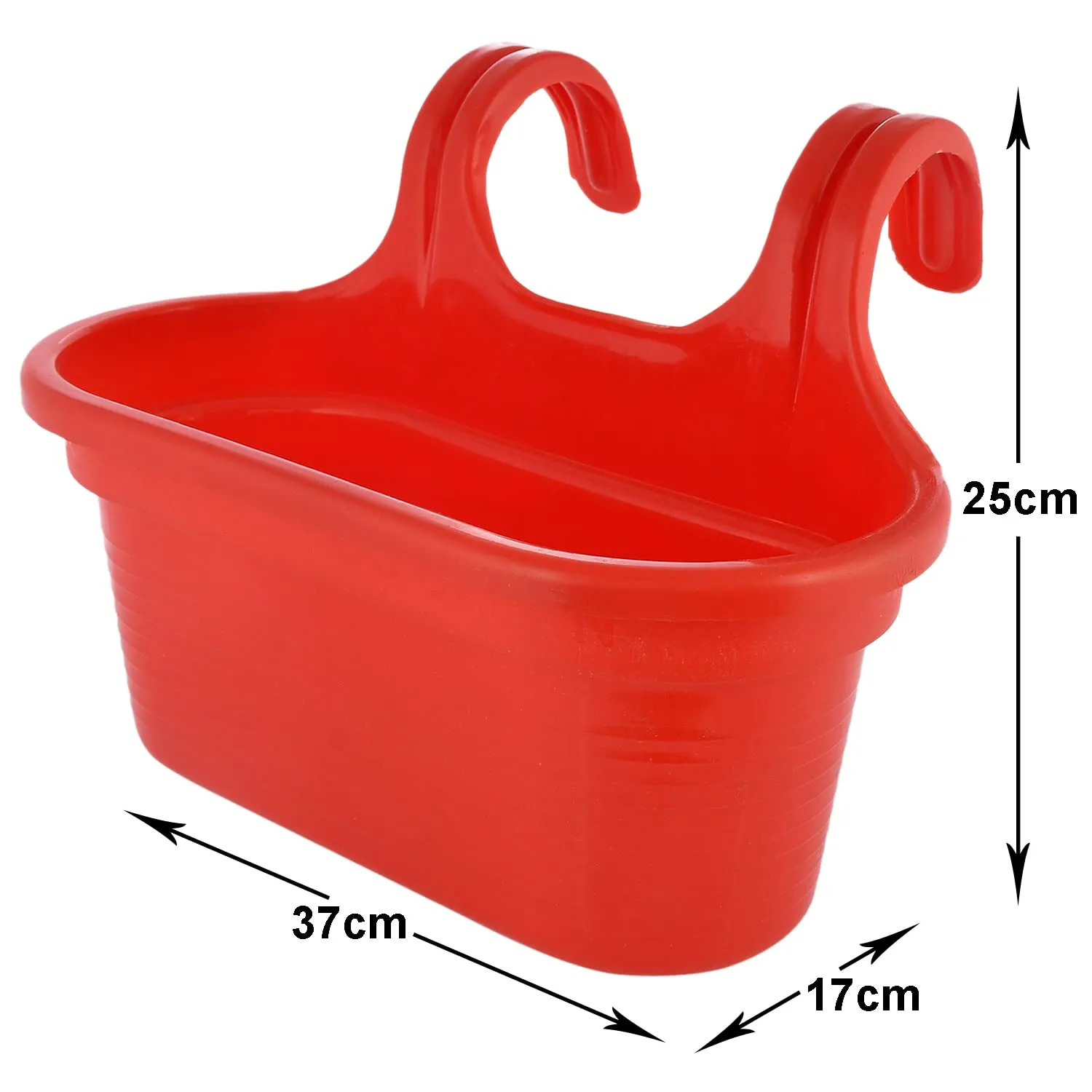 Heart Home Hanging Flower Pot|Double Hook Plant Container|Durable Plastic Glossy Finish Pots for Home|Balcony|Garden|12 Inch|Pack of 4 (Red)